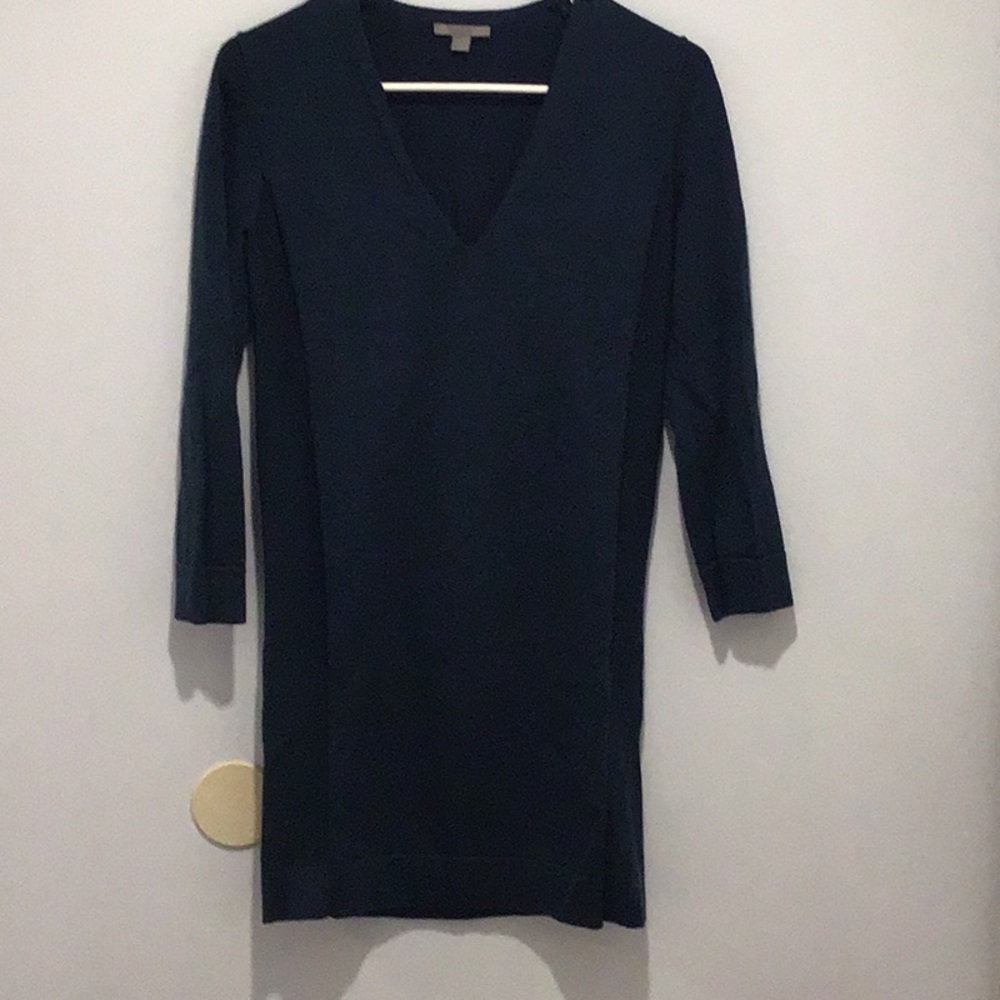 COS Teal Wool V-Neck Tunic Dress